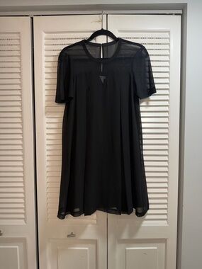 BCBGeneration Black Short-Sleeve Mesh Yoke Mini Dress